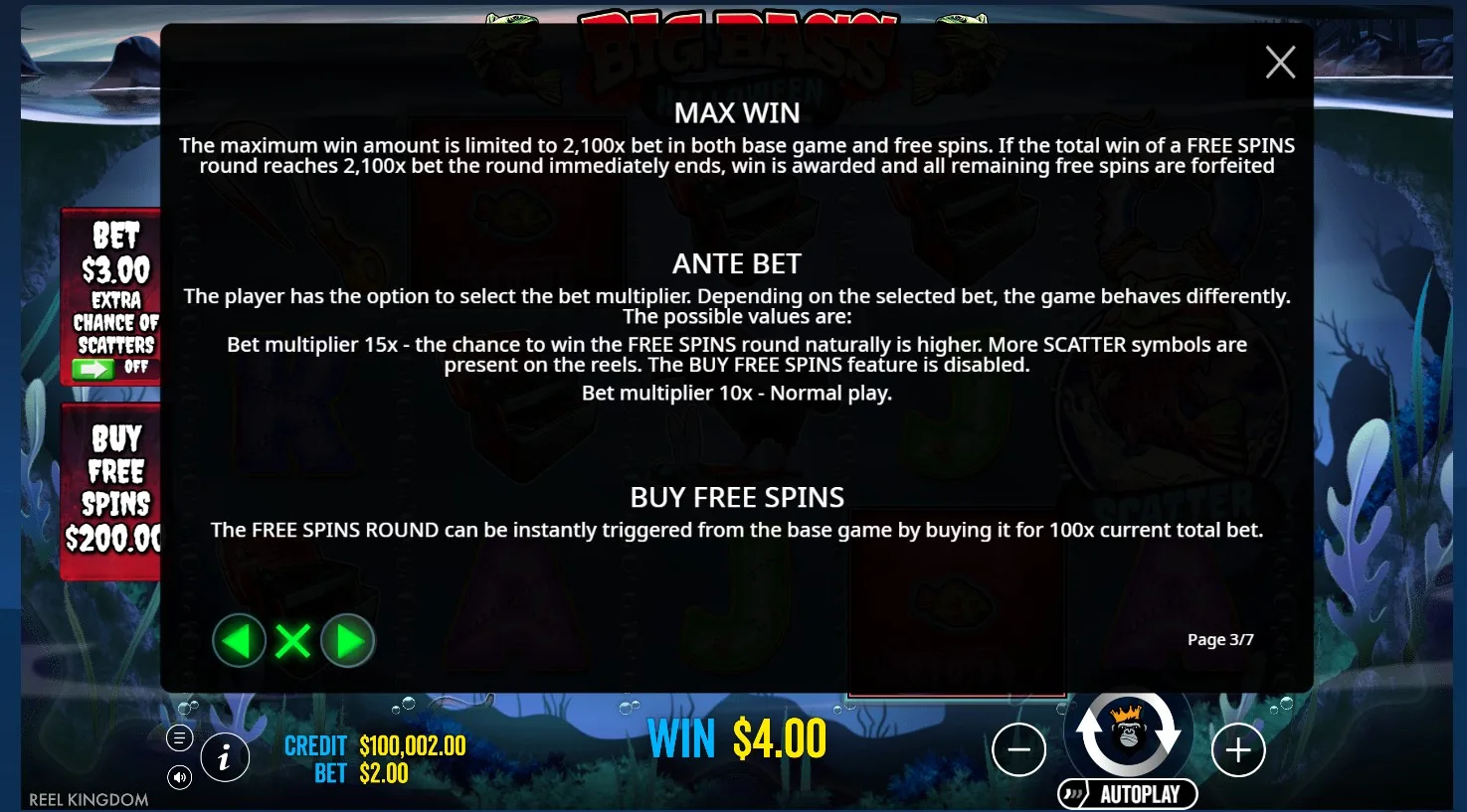 Big Bass Halloween max win and ante bet