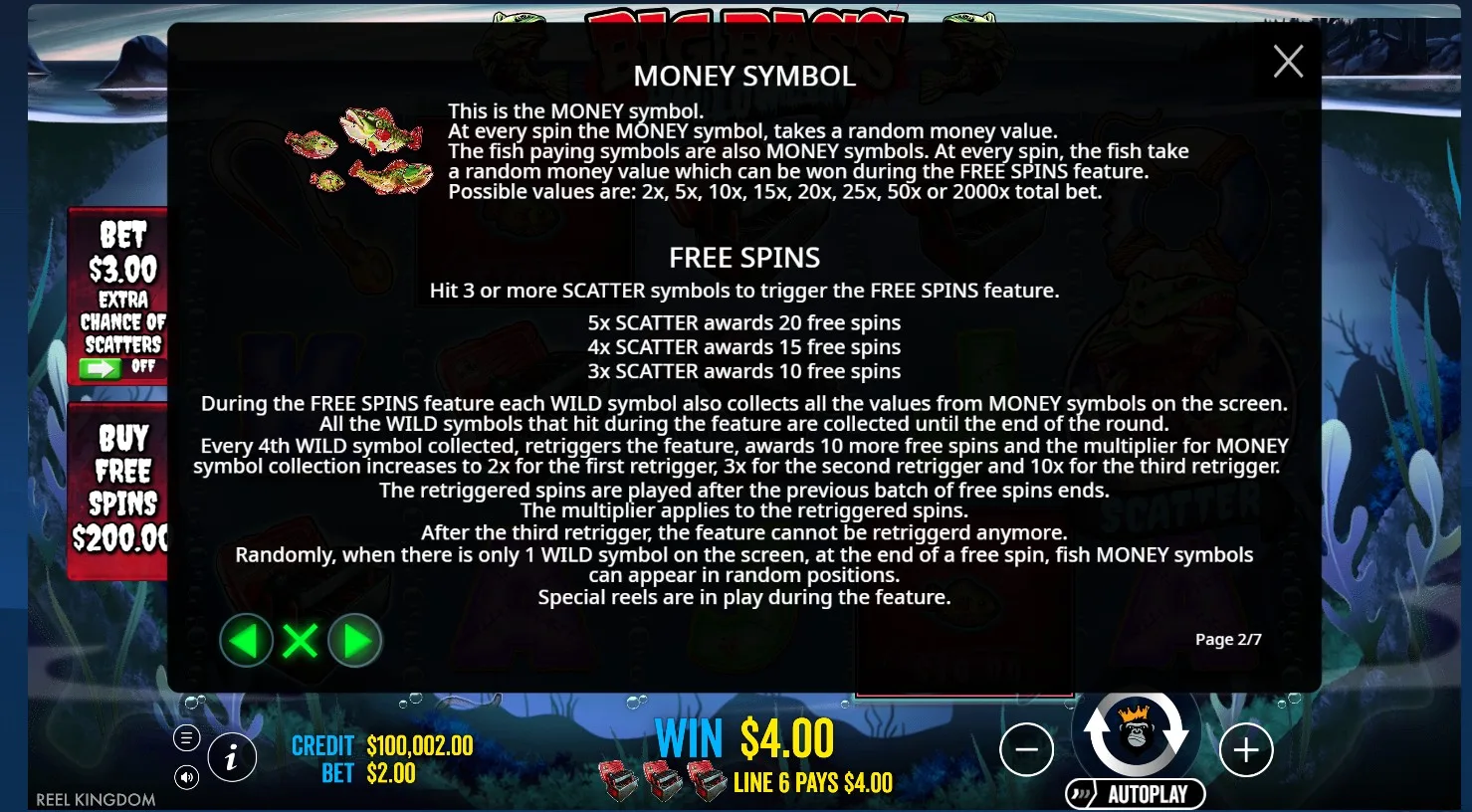 Big Bass Halloween money symbol and free spins rules